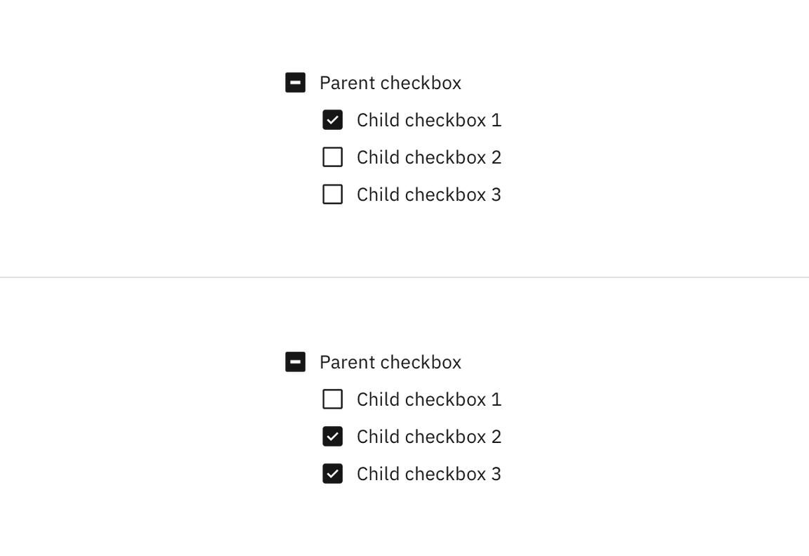 Checking and unchecking a child checkbox. Checking and unchecking a child checkbox.
